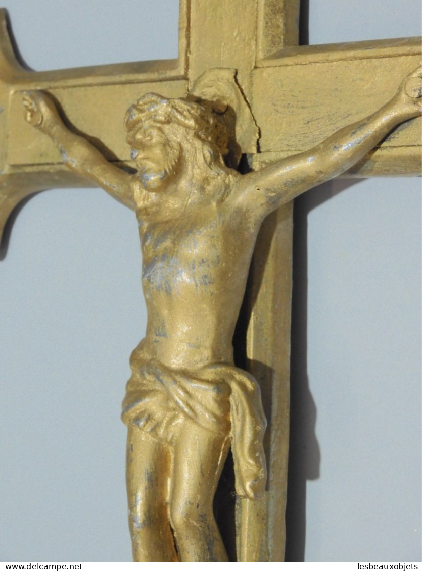 -ANCIENNE CROIX de PROCESSION en REGULE Doré JUS de GRENIER RELIGION JESUS  E