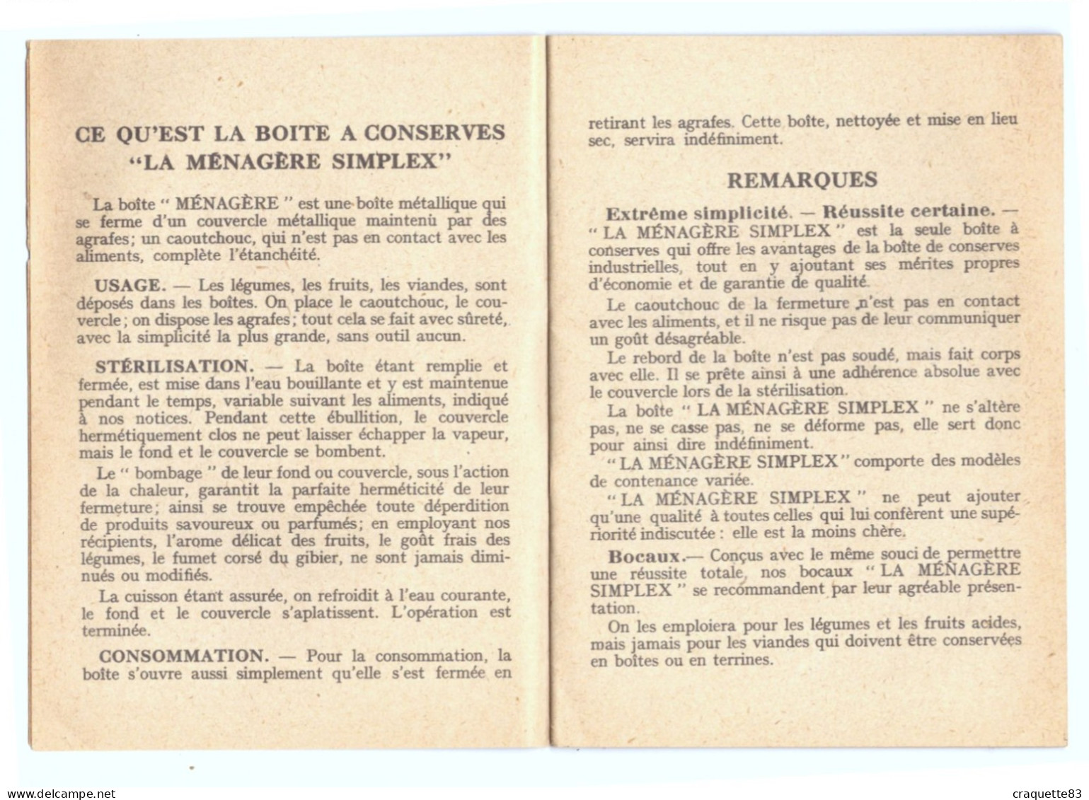 LA MENAGERE SIMPLEX - VOUS PRESENTE RECETTES DE CONSERVE TRES SIMPLES  -BOITES BOCAUX TERRINES ACCESSOIRES 30 PAGES - Publicités