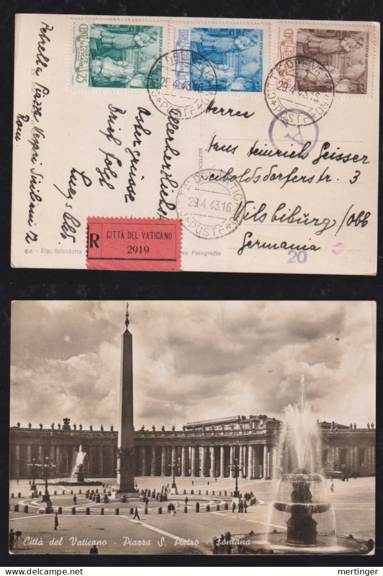 Vatikan Vatican 1943 Censor Registered Postcard To VILSBIBURG Germany - Covers & Documents