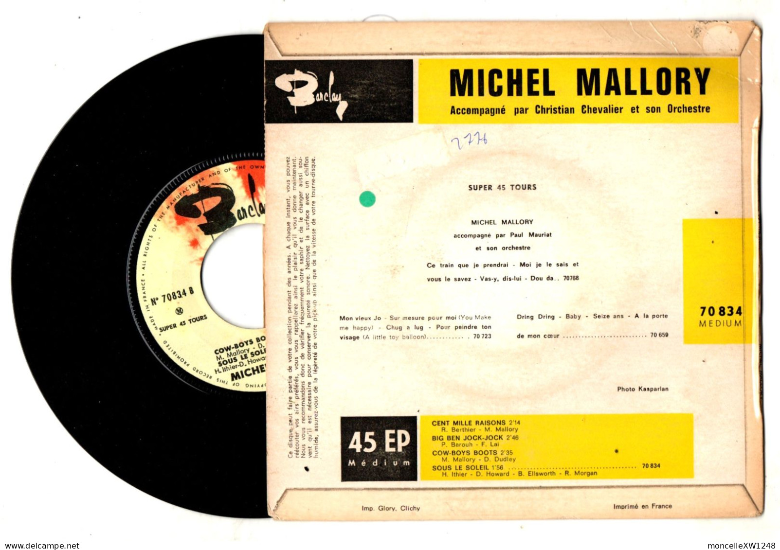 Michel Mallory - 45 T EP Cent Mille Raisons (1965) - 45 T - Maxi-Single