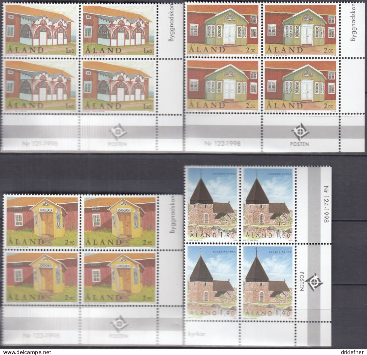 ALAND  134-135, 140-142, 144-148, 4erBlock, Postfrisch **, Aus Jahrgang 1998, Landwirtschaft, Europa, Ozean, NORDEN - Aland