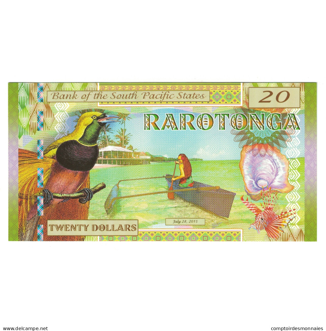 Billet, États-Unis, 20 Dollars, 2015, 2015-07-28, RAROTONGA PACIFIC STATES - A Identificar