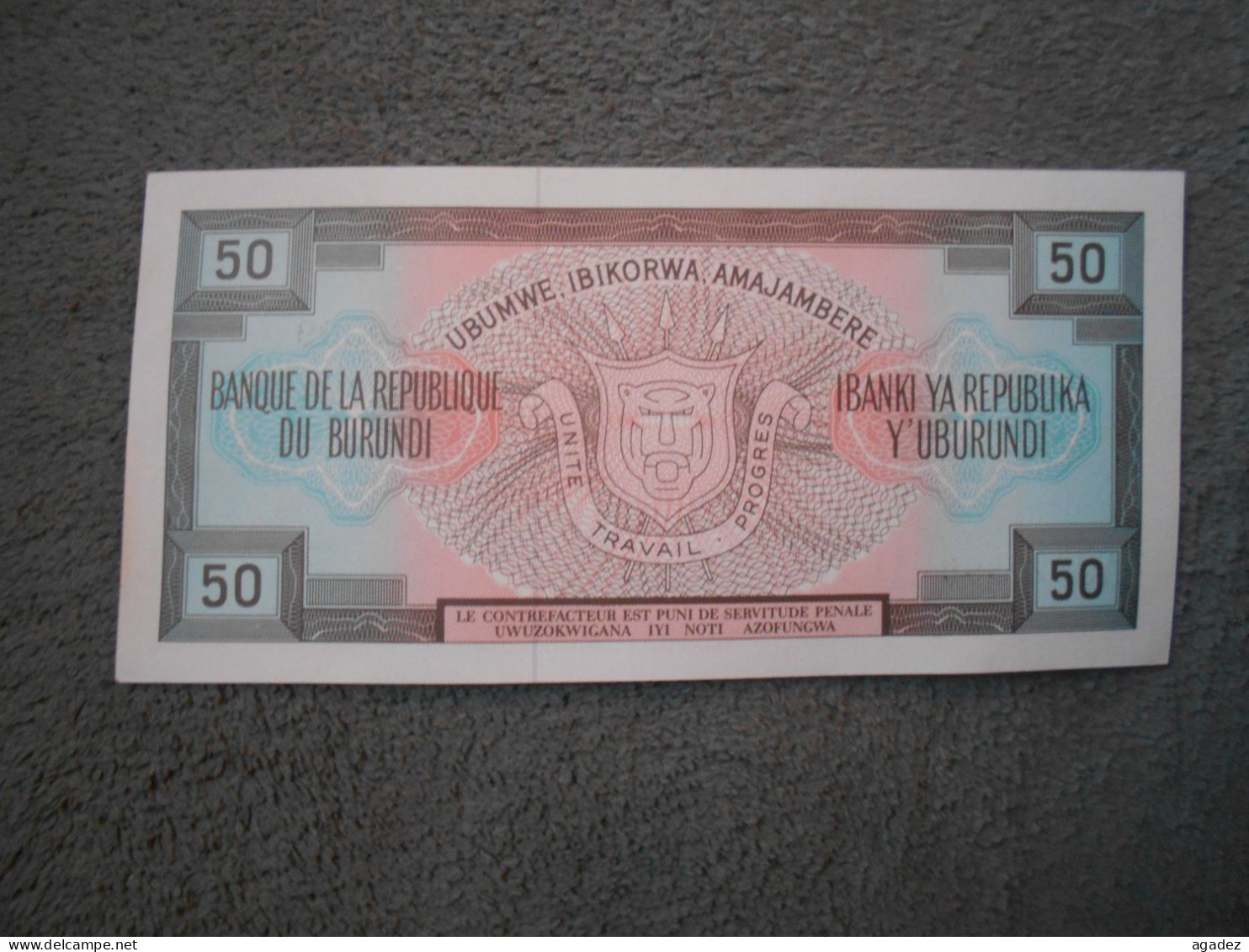 Ancien Billet De Banque Burundi 50 Francs 1977 - Thaïlande