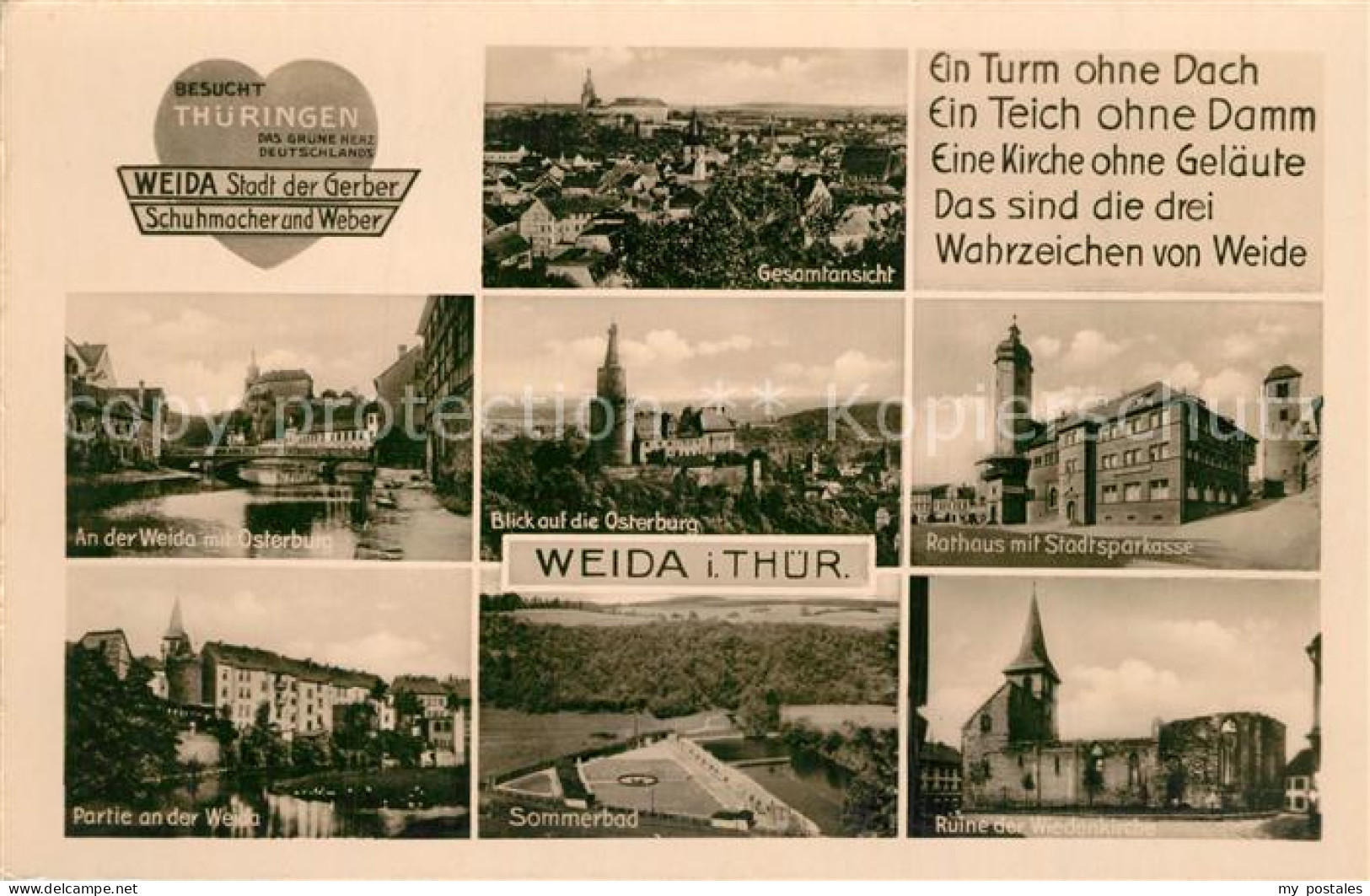 73506838 Weida Thueringen Osterburg Sommerbad Ruine Wiedenkirche Rathaus Gedicht - Weida