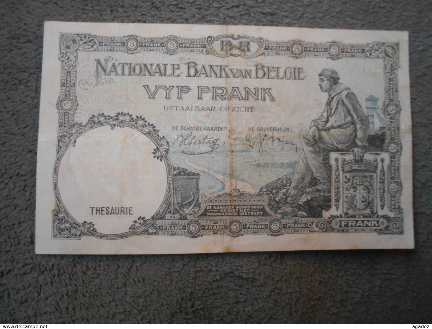 Ancien Billet De Banque Belgique 5 Francs  Frank 1938 - 5 Francs
