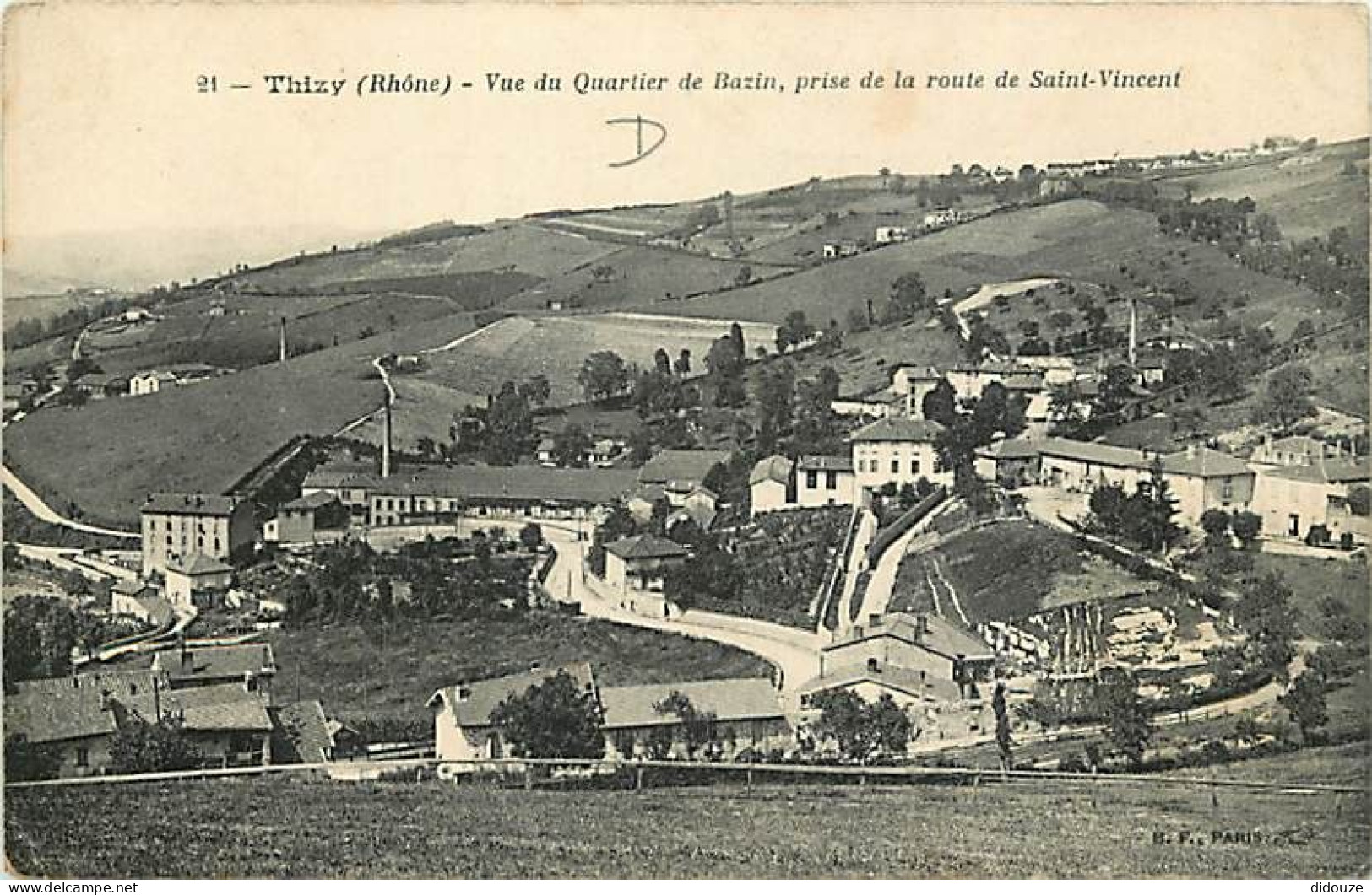 69 - Thizy - Vue Du Quartier De Bazin, Prise De La Route De Saint-Vincent - Oblitération Ronde De 1915 - Etat Léger Pli  - Thizy