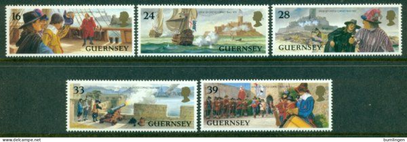 GUERNSEY 1993 Mi 612-16** Siege Of Castle Cornet 1643/51 [B493] - Militares