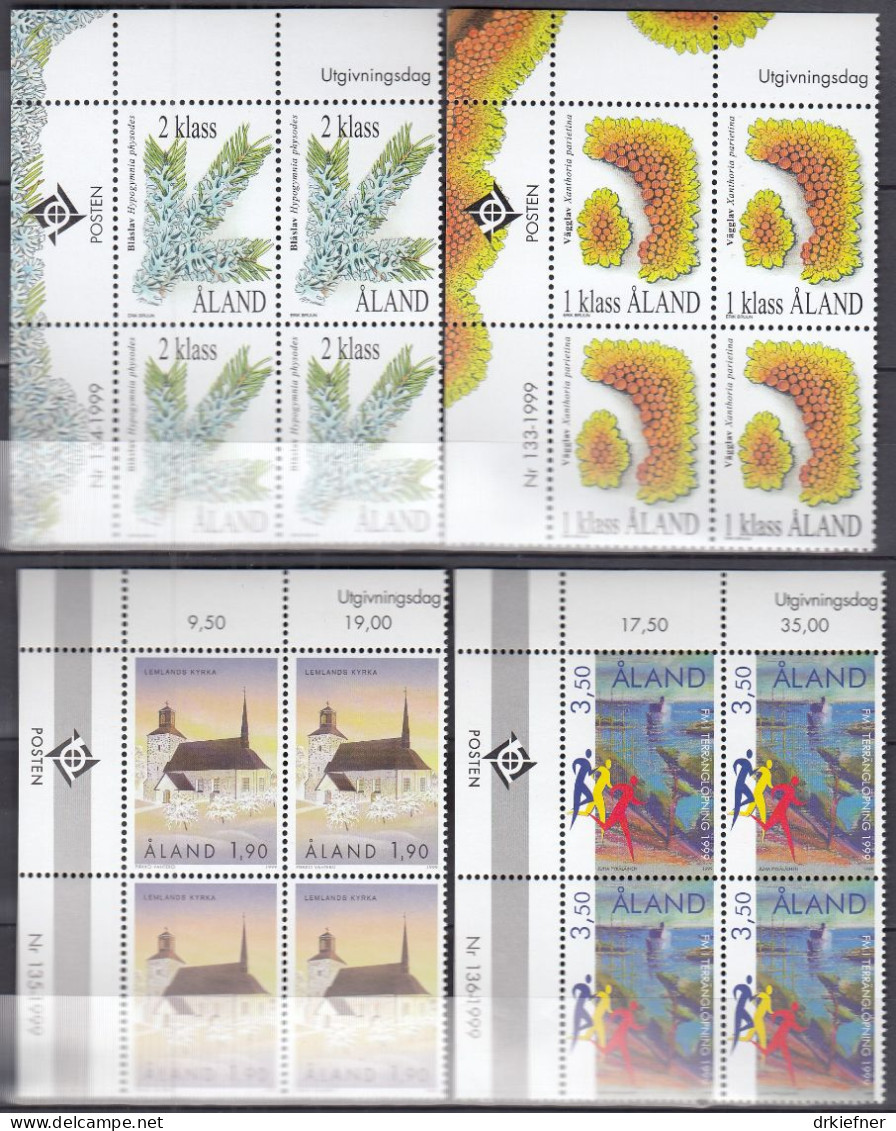 ALAND  153-155, 157-163, 4erBlock, Postfrisch **, Aus Jahrgang 1999, Bronzezeit, Europa, Segeln, Flechten, Crosslauf - Aland