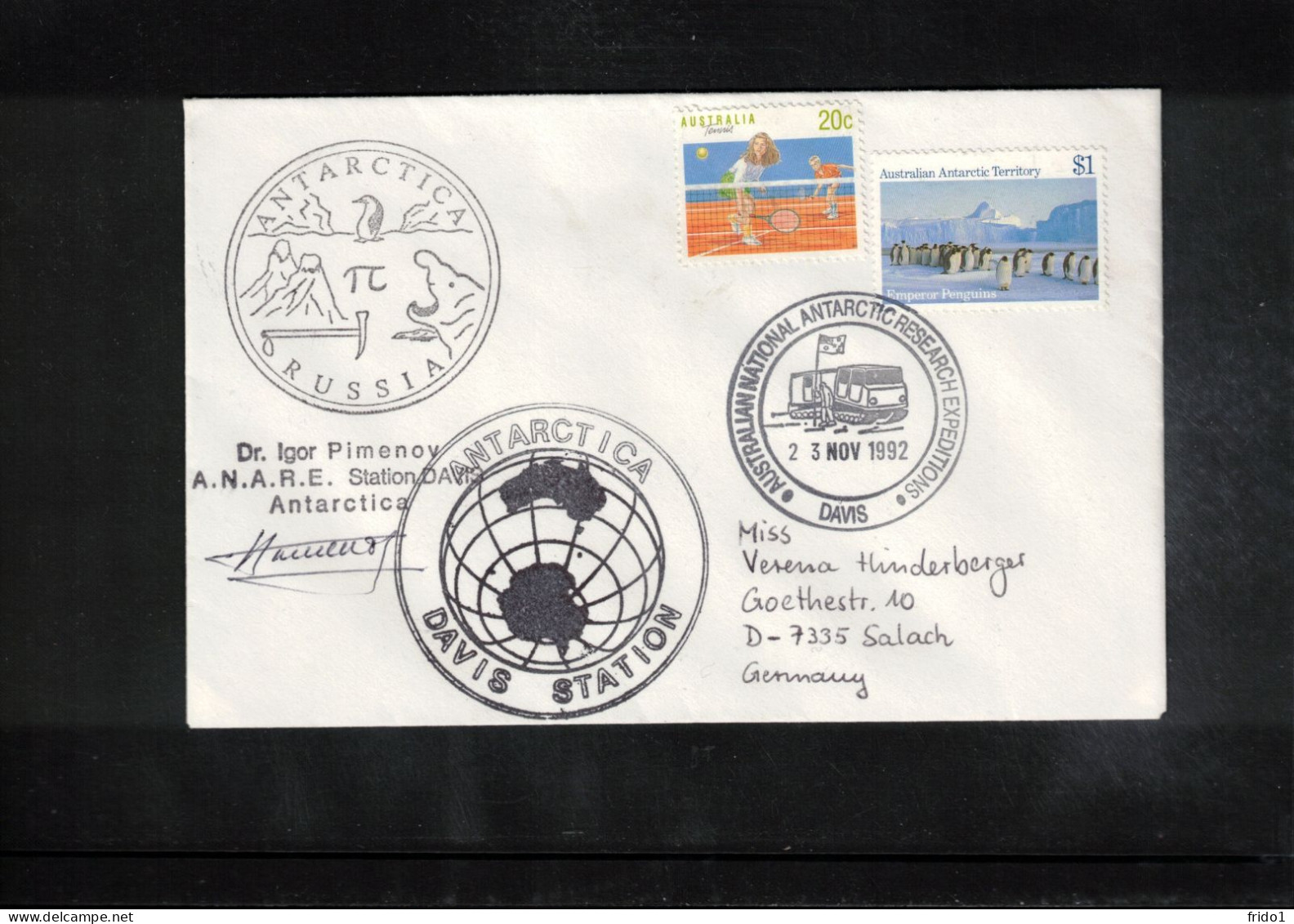 Australian Antarctic Territory 1992 Antarctica - Base Davis - Russia A.N.A.R.E. Dr.Igor Pimenov - Bases Antarctiques