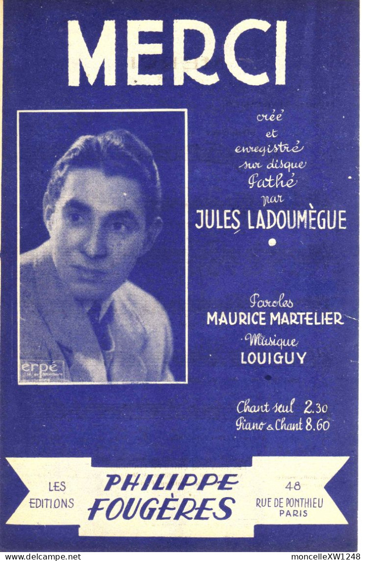 Jules Ladoumègue - Partition Merci (1940) - Vocals