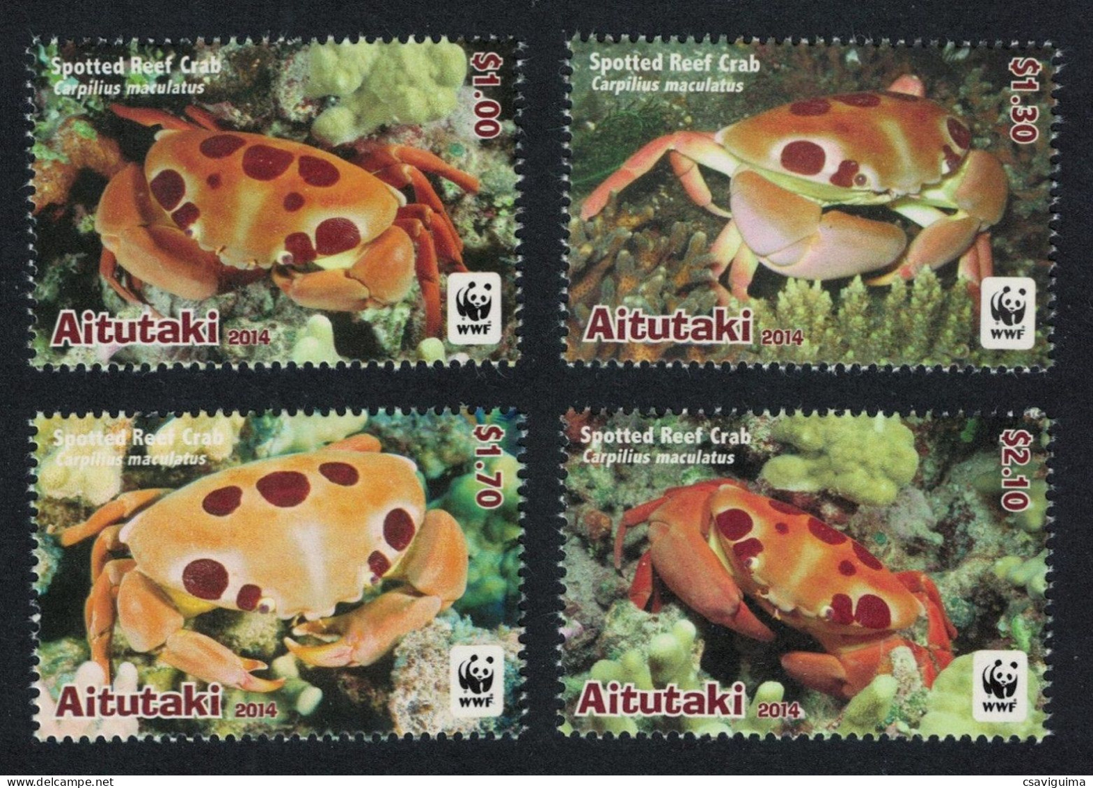 Aitutaki - 2014 - Spotted Reef Crab - Yv 683/86 - Crustacés