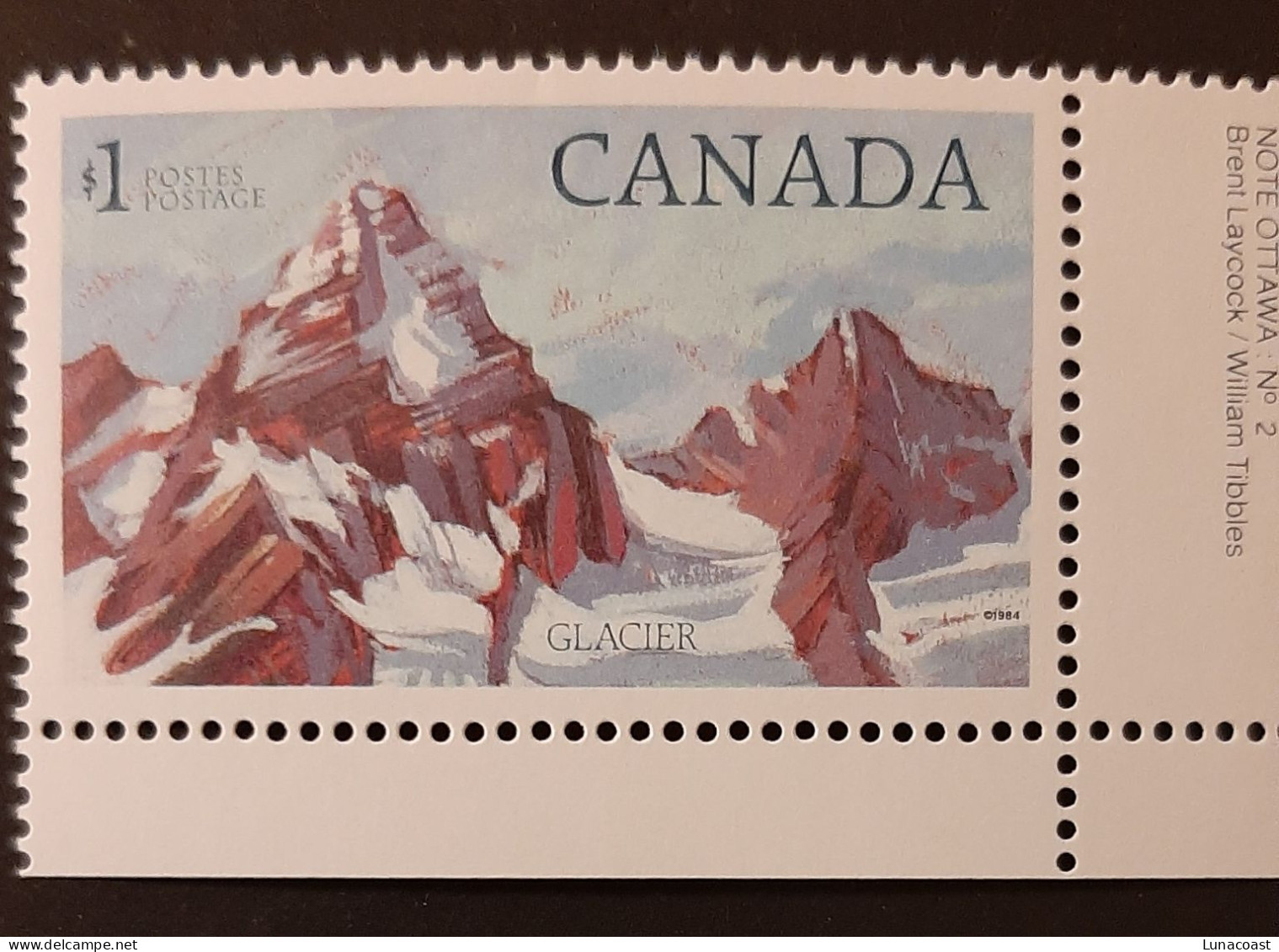 Canada 1984 MNH Sc #934iv**   1$  National Parks, Glacier, Harrison Paper - Neufs