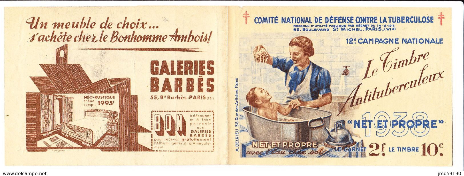 Carnet Antituberculeux Incomplet De 4 Vignettes NET ET PROPRE De 1938 Avec Vignettes Publicitaires Gomme ** - Antitubercolosi