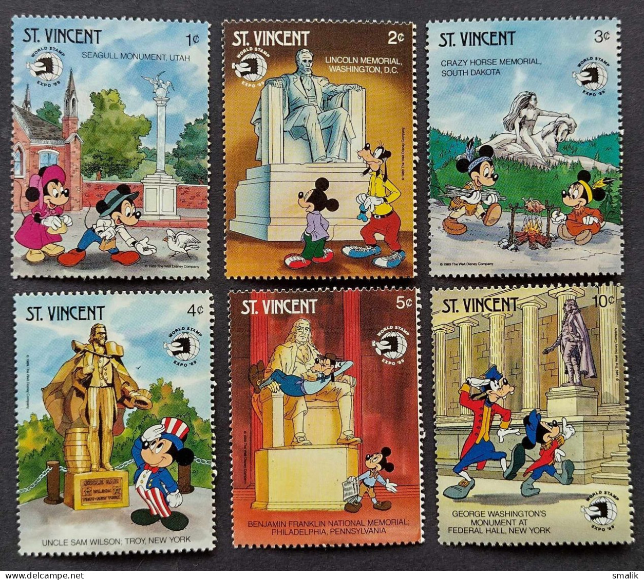 ST. VINCENT 1989 - Disney Mickey Cartoons, Complete Set Of 6 Stamps, MH Mint Very Slightly Hinged - St.Vincent (1979-...)