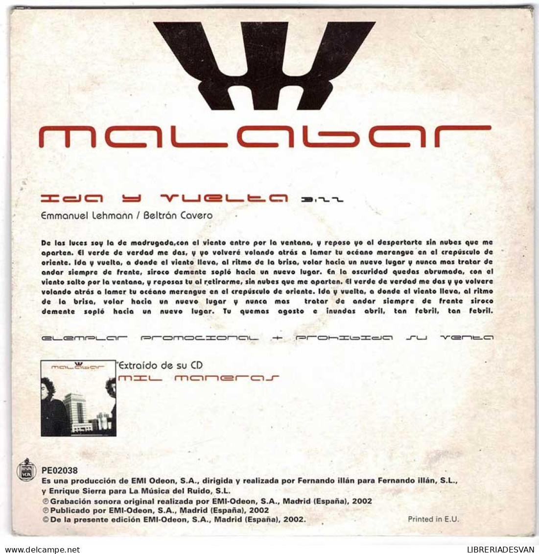 Malabar - Ida Y Vuelta. CD Single - Disco, Pop