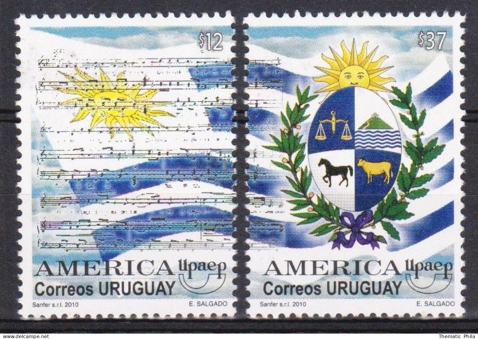 2010 URUGUAY  Mnh - Hymne Anthem Himno Coat Of Arms Blason Music America Upaep Flag - Yv 2448/9 - Uruguay