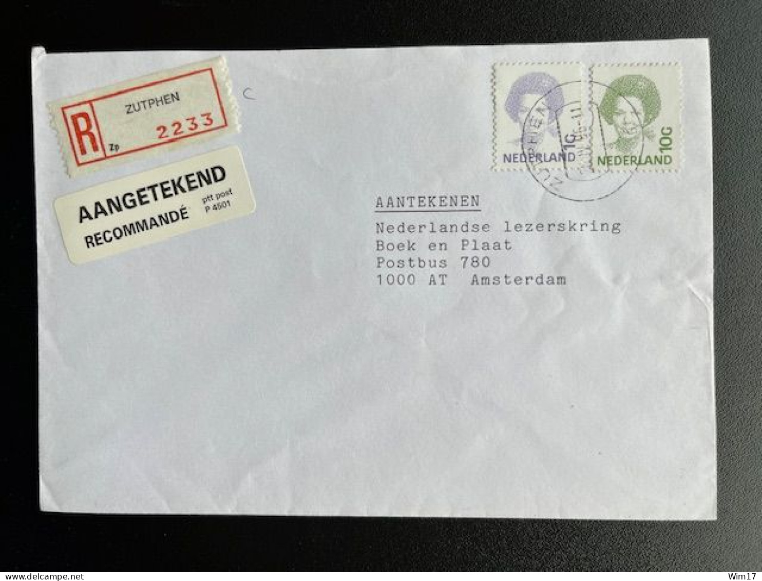 NETHERLANDS 1995 REGISTERED LETTER ZUTPHEN TO AMSTERDAM 25-04-1995 NEDERLAND AANGETEKEND - Briefe U. Dokumente