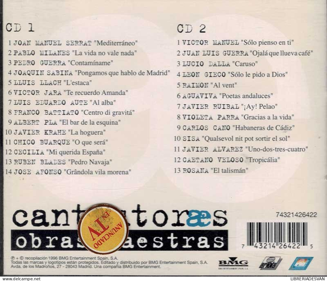 Cantautores. Obras Maestras. 2 X CD - Disco, Pop