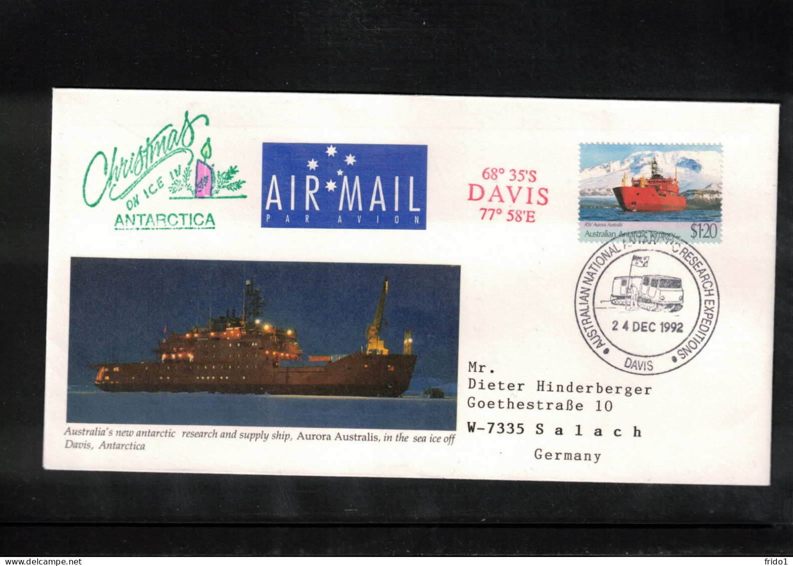 Australian Antarctic Territory 1992 Antarctica - Base Davis - Ship Aurora Australis - Christmas - Onderzoeksstations