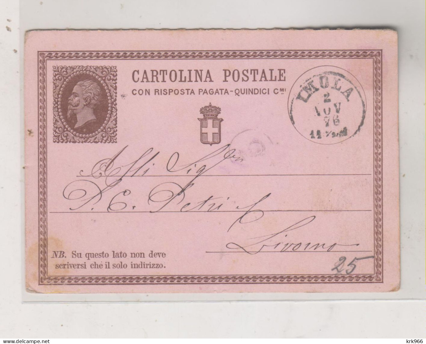 ITALY 1876 IMOLA  Nice  Postal Stationery - Entiers Postaux