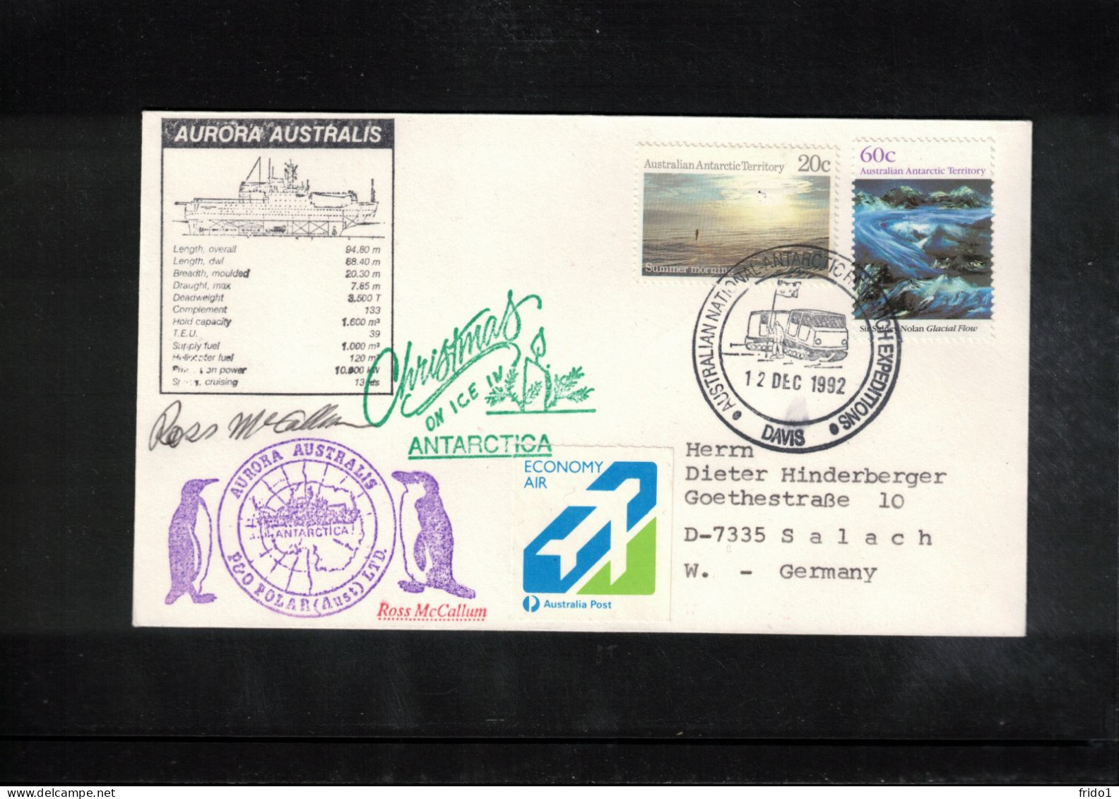 Australian Antarctic Territory 1992 Antarctica - Base Davis - Ship Aurora Australis - Christmas - Onderzoeksstations