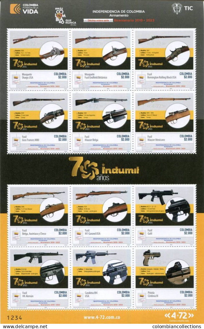 Lote 2023-15P, Colombia, 2023, Pliego, Sheet, Armamento Militar, Military Weapons, Police - Colombia