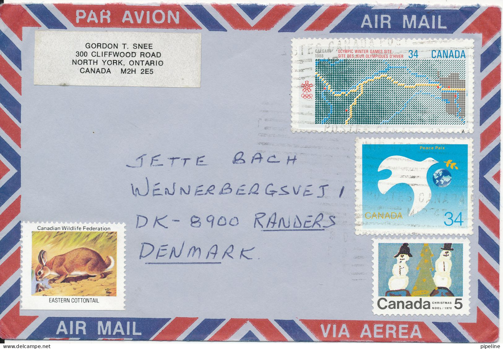 Canada Air Mail Cover Sent To Denmark Topic Stamps - Poste Aérienne