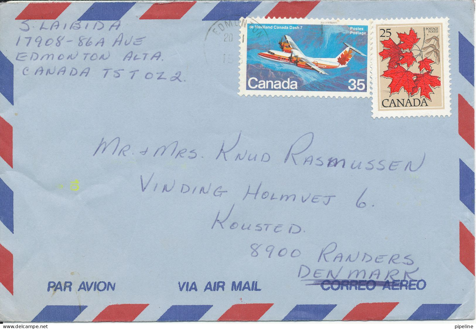 Canada Air Mail Cover Sent To Denmark Topic Stamps - Luchtpost