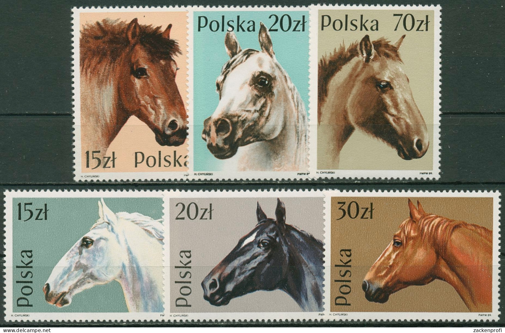 Polen 1989 Tiere Pferde 3190/95 Postfrisch - Ongebruikt