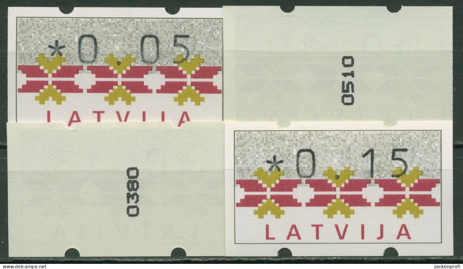 Lettland 1994 Automatenmarken Satz 0,05/0,10/0,13/0,15 ATM 1 S 2 Mit Nr. Postfr. - Lettland