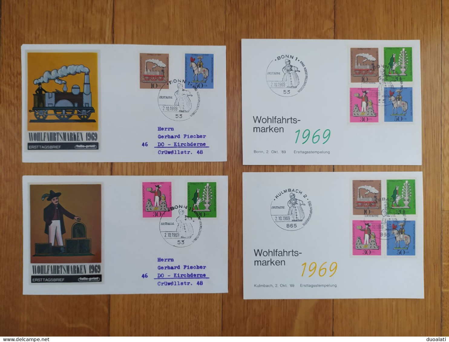 Germany 1969 Tin Toys Welfare Stamps Bonn Kulmbach 2 FDC + 2 Stationeries STAMP ERROR "BIRD ESCAPES" From Its CAGE - Autres & Non Classés