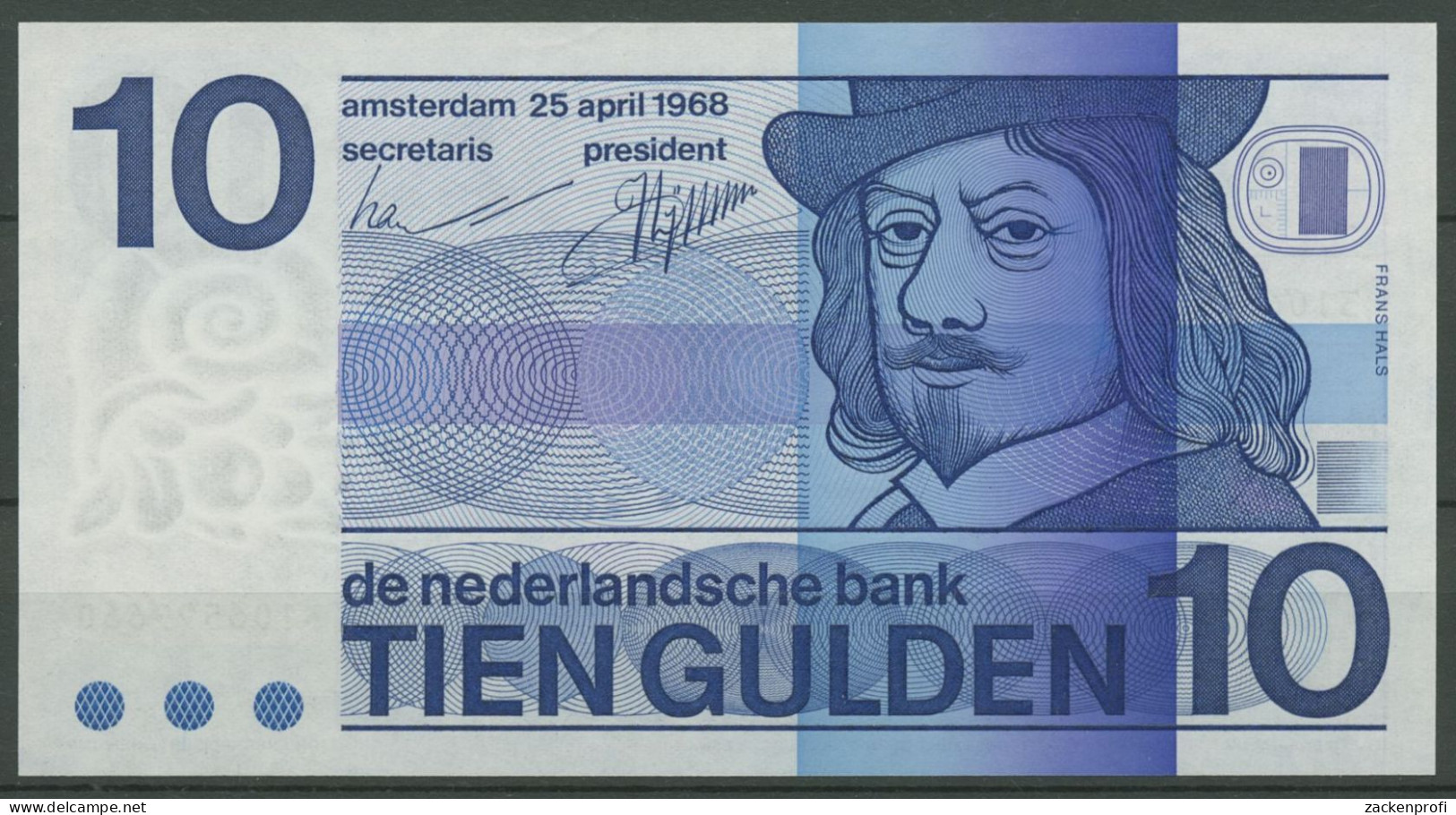 Niederlande 10 Gulden 1968, KM 91 B, Frans Hals, Kassenfrisch (K774) - 10 Florín Holandés (gulden)