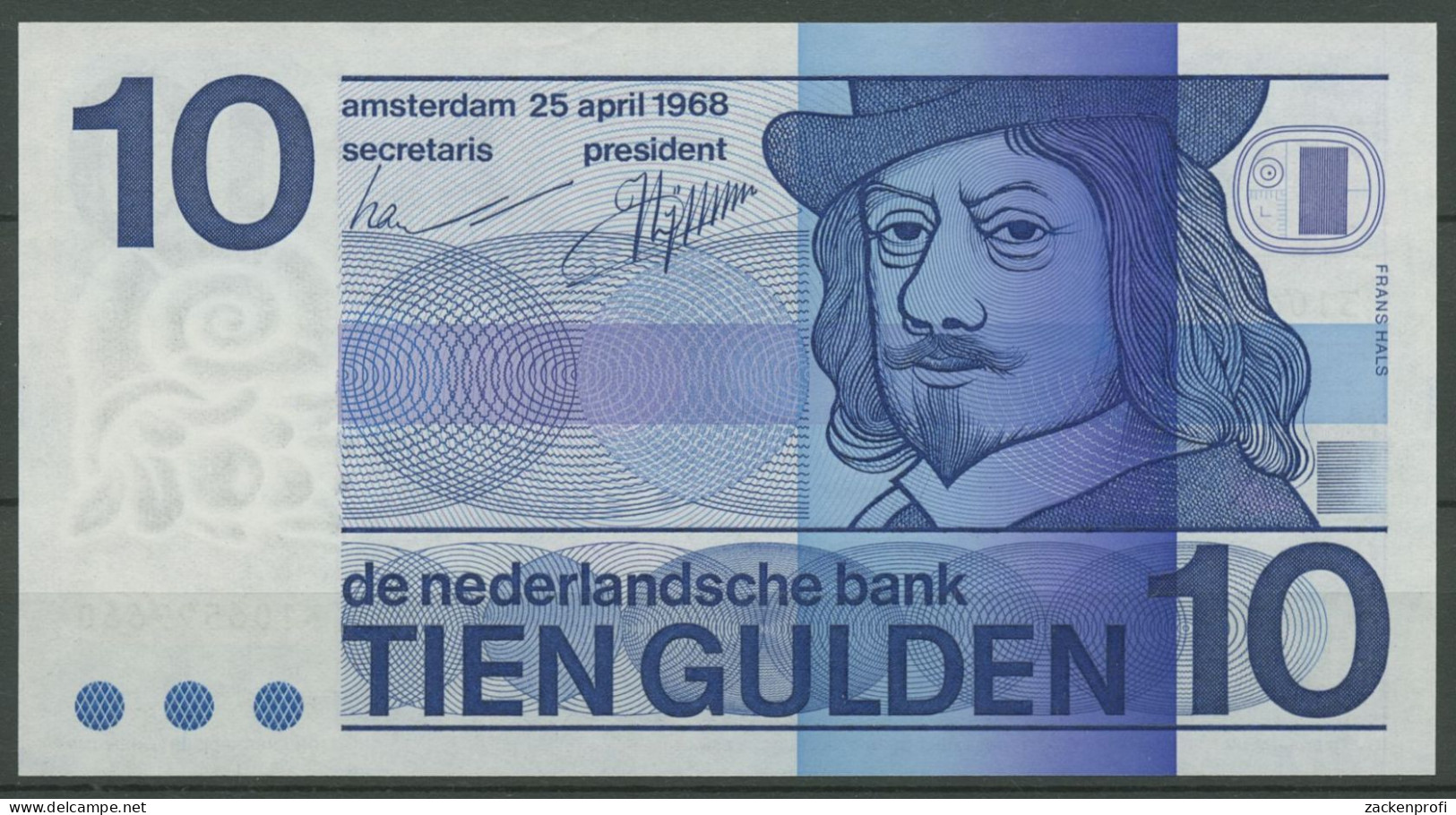 Niederlande 10 Gulden 1968, KM 91 B, Frans Hals, Kassenfrisch (K774) - 10 Gulden