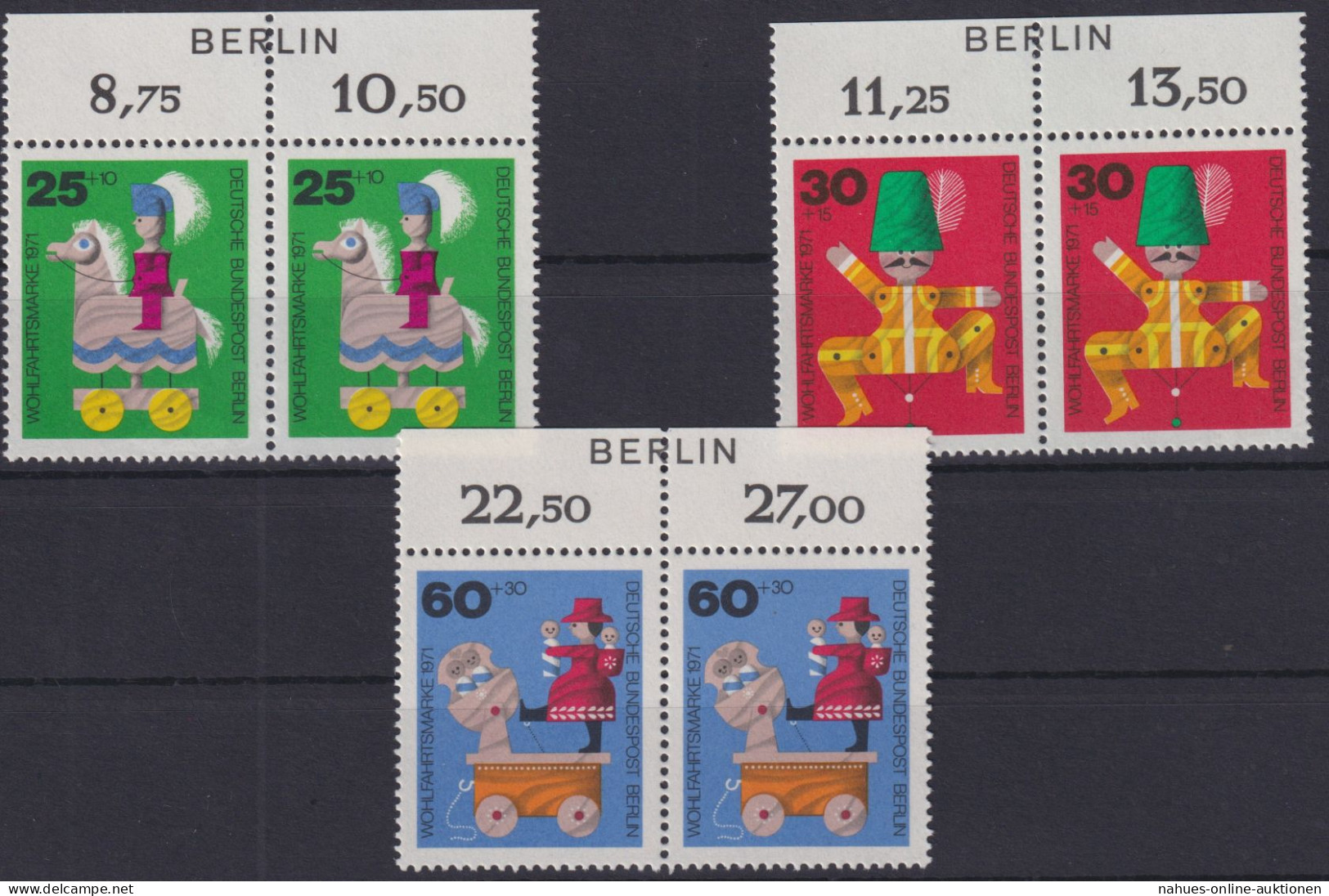 Berlin 413-415 Wohlfahrt 1971 Spielzeug Luxus Paare Mit BERLIN Im Oberrand - Storia Postale