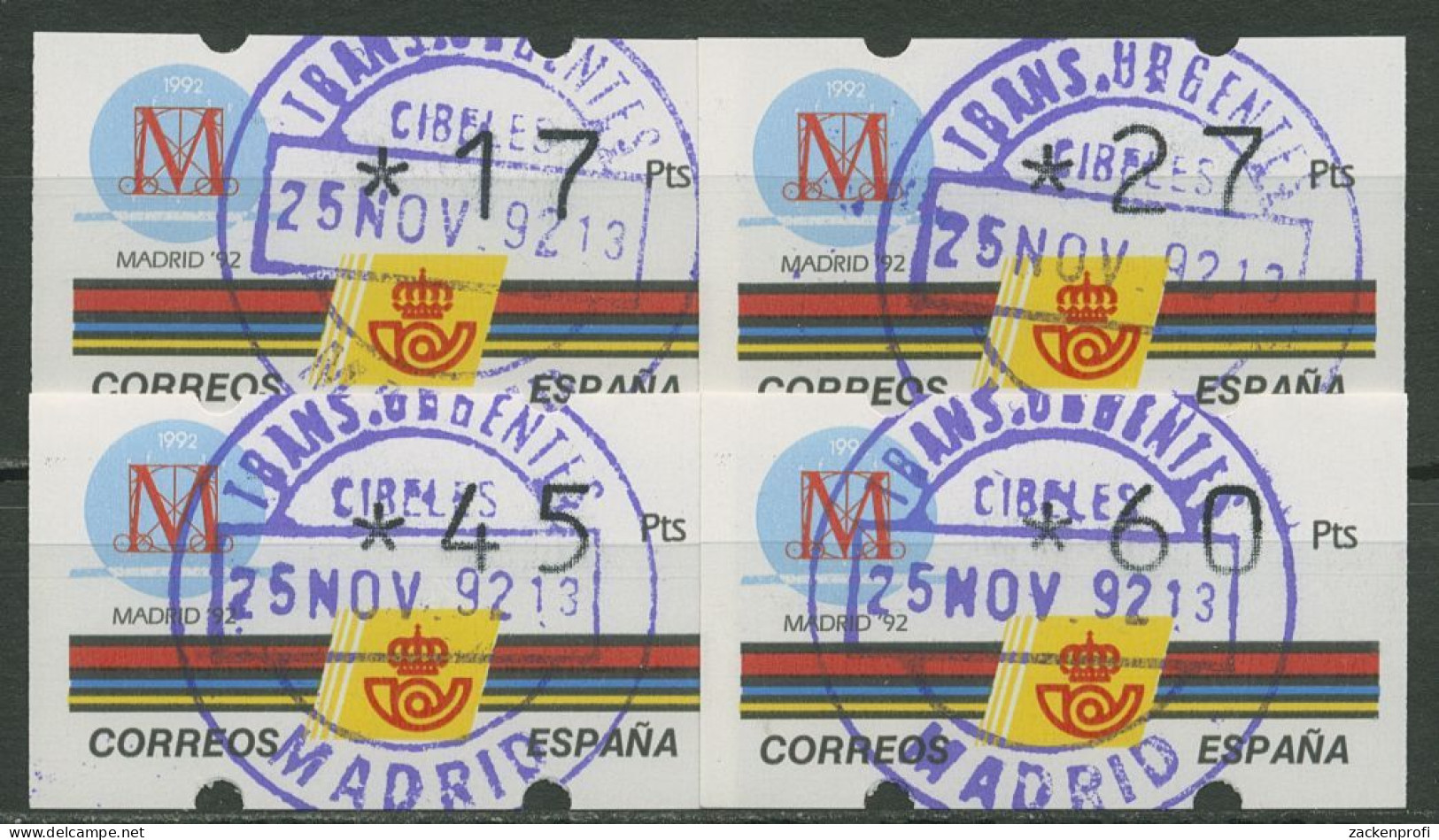 Spanien 1992 MADRID Satz 17/27/45/60 ATM 6.1e S5 Gestempelt - Oblitérés