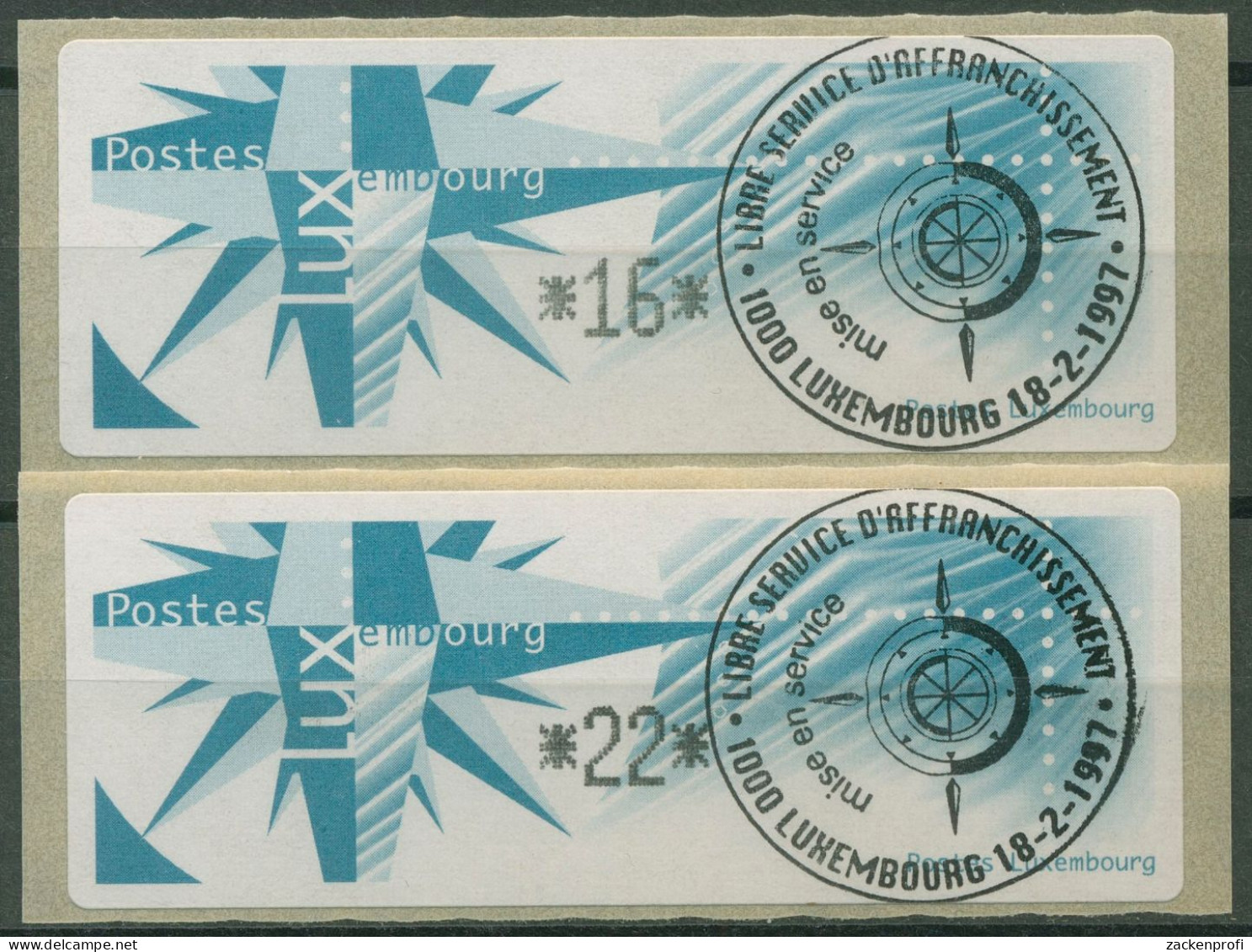 Luxemburg ATM 1997 Windrose/Papier Satz 2 Werte ATM 4 S1 Gestempelt - Automatenmarken