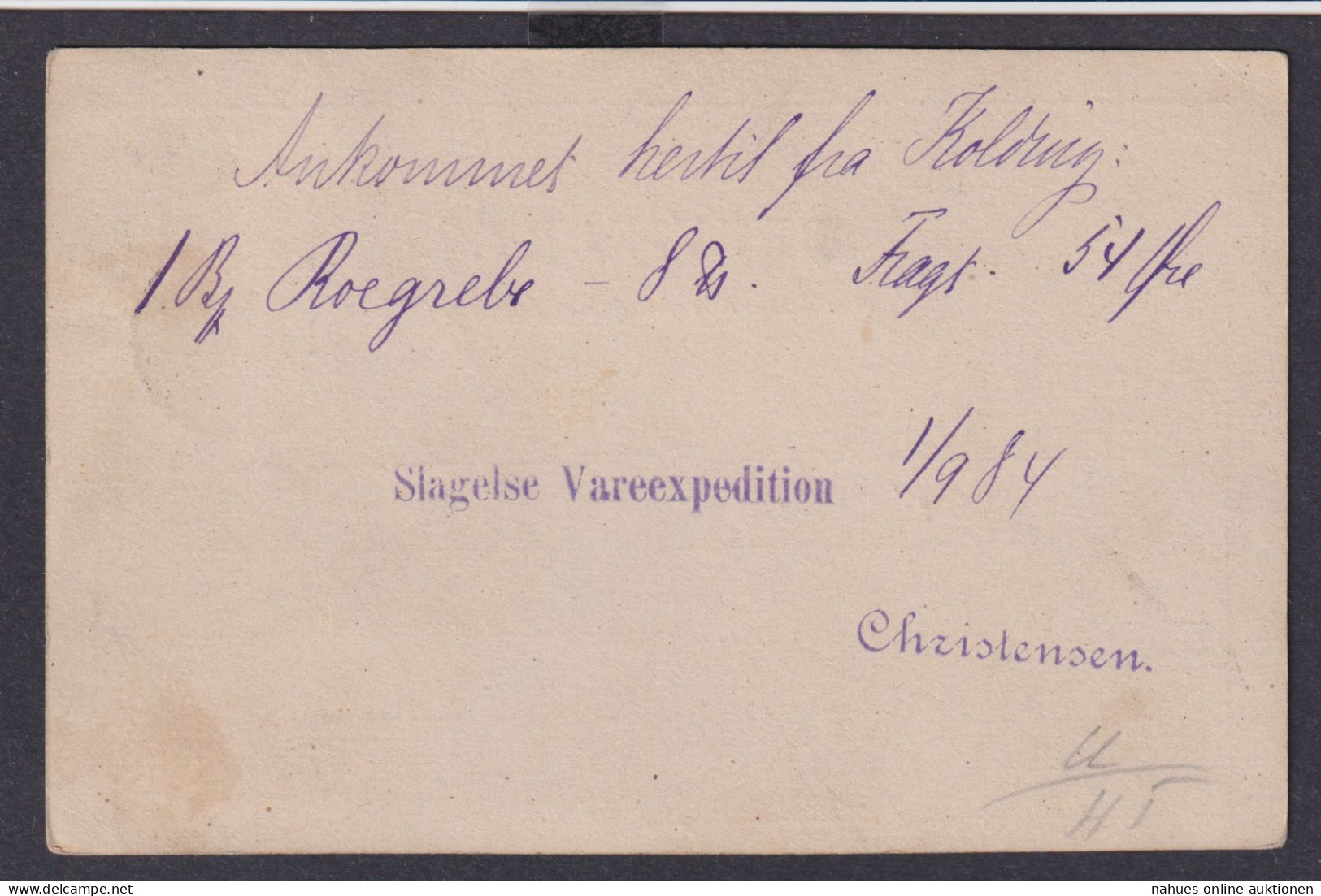 Dänemark Ganzsache 4 Sk Blau K1 Slagels 1.9.1884 - Briefe U. Dokumente