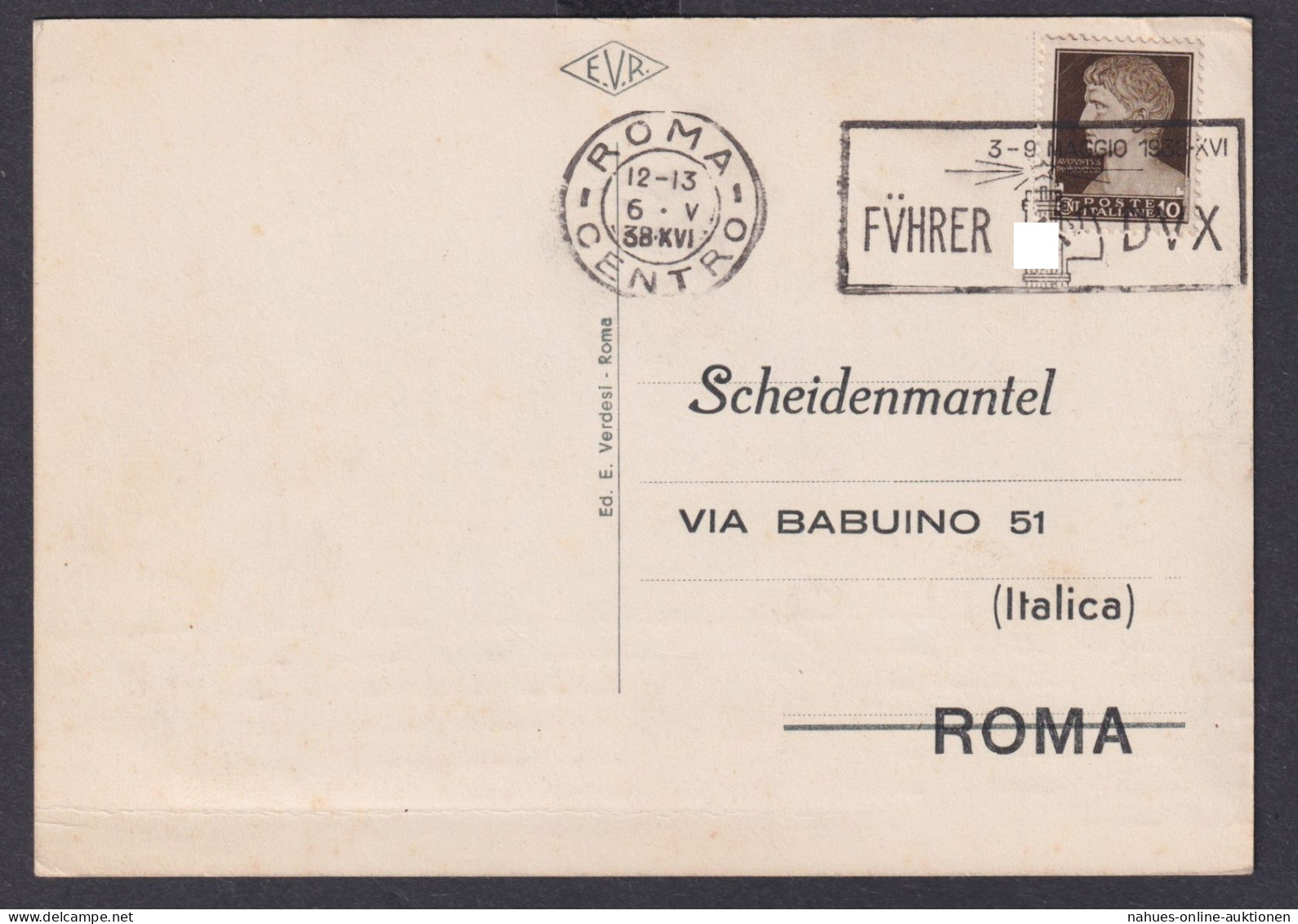 Italien Ansichtskarte Rom Vittorio Emanuell II Mit Propagandastempel 1938 - Used