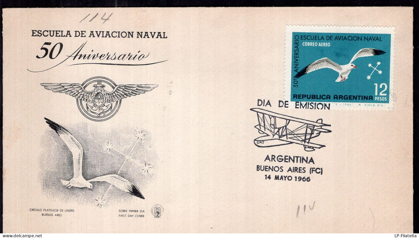 Argentina - 1966 - Gaviota - Seagull - Centennial Of The Naval Military School - Gabbiani