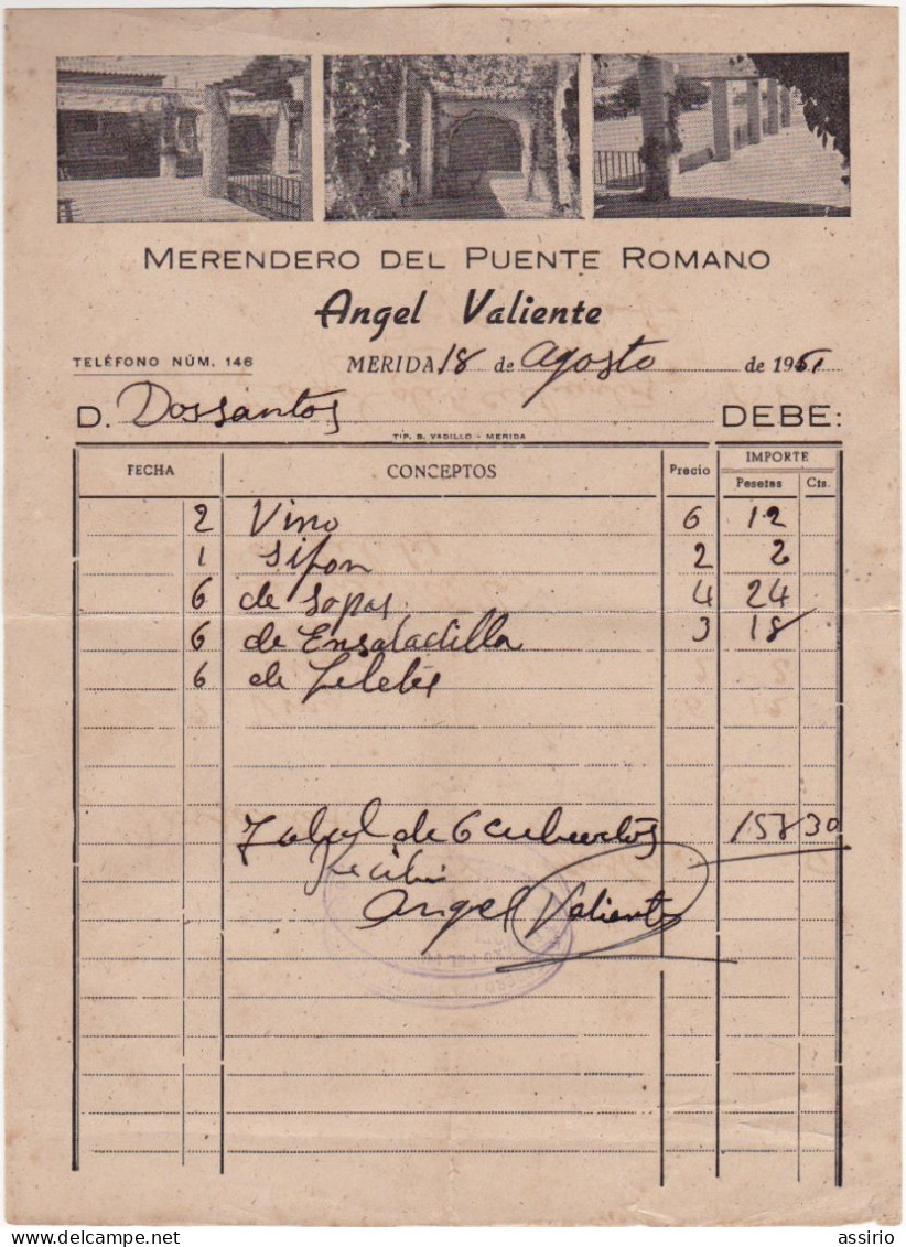 Espanha  - 15    Faturas  Recibos De Restauração  Do Toureiro António  Dos Santos      1951 - Hotelaufkleber