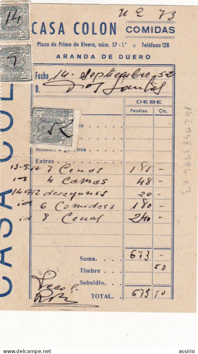 Espanha  - 15    Faturas  recibos de Restauração  do Toureiro António  Dos Santos      1951