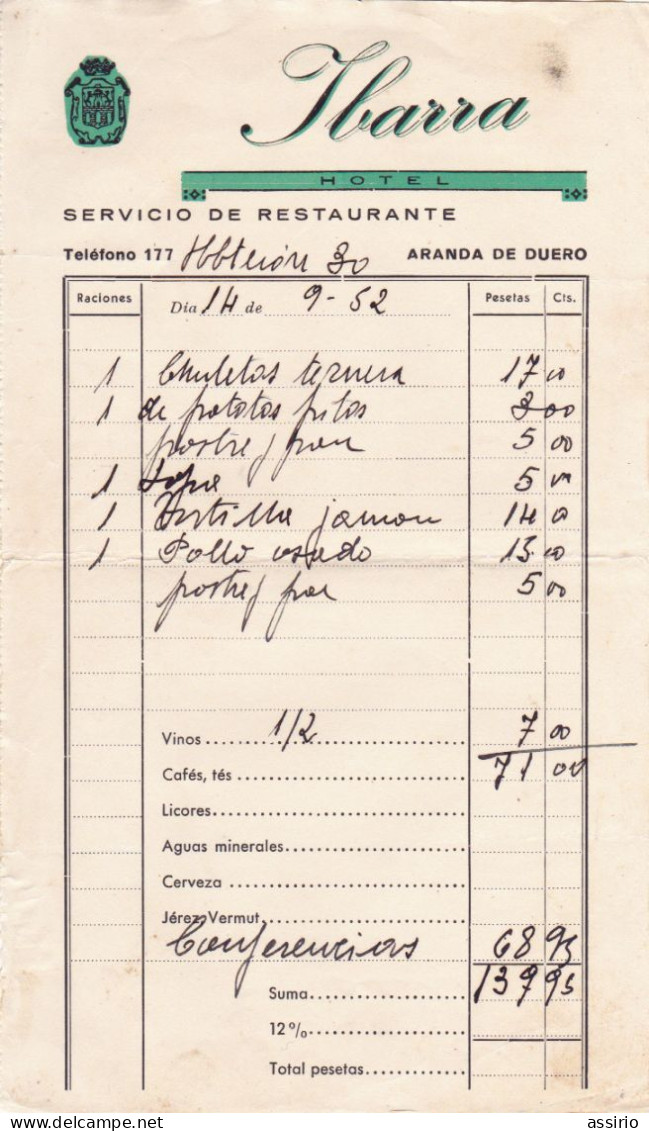 Espanha  - 15    Faturas  recibos de Restauração  do Toureiro António  Dos Santos      1951