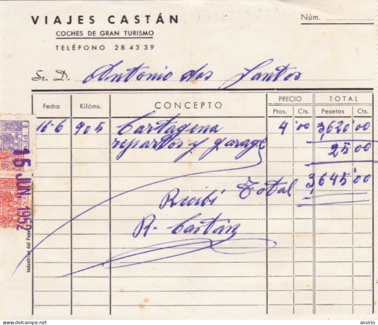 Espanha  - 15    Faturas  recibos de Restauração  do Toureiro António  Dos Santos      1951