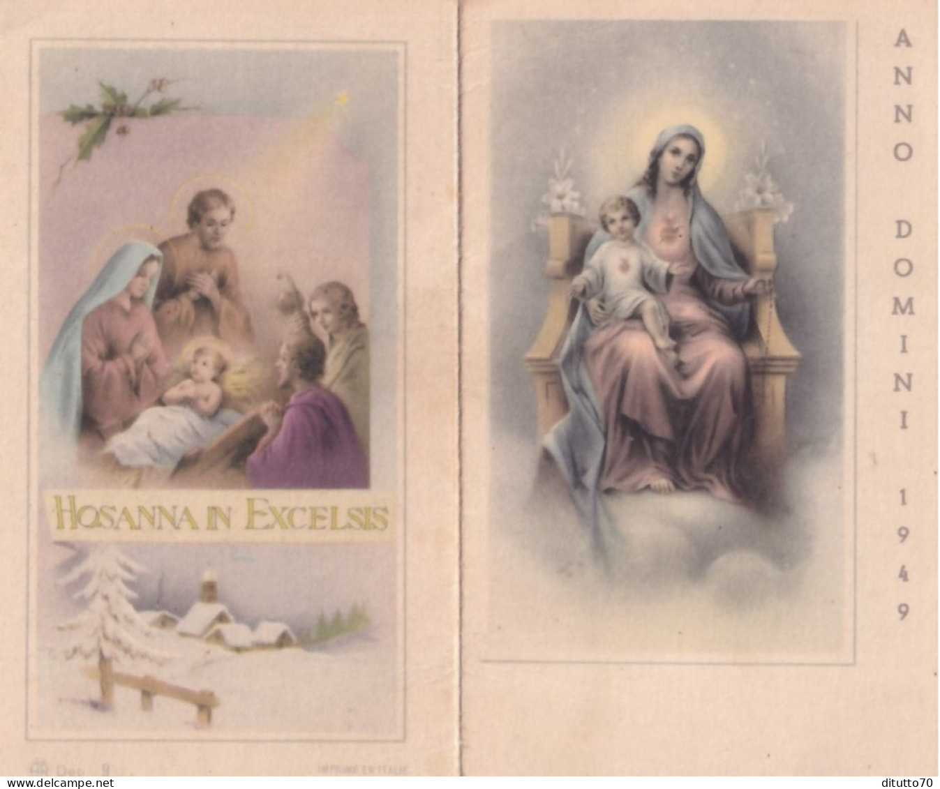Calendarietto - Anno Domini - Hosanna In Excelsis - Anno 1949 - Petit Format : 1941-60