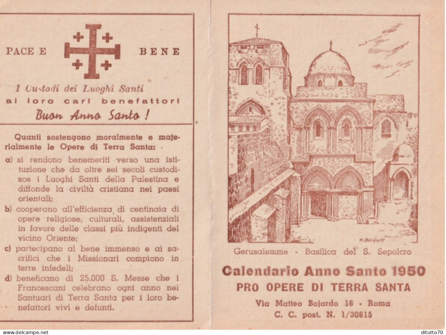 Calendarietto - Anno Santo - Pro Opere Di Terra Santa - Roma - Anno 1950 - Petit Format : 1941-60