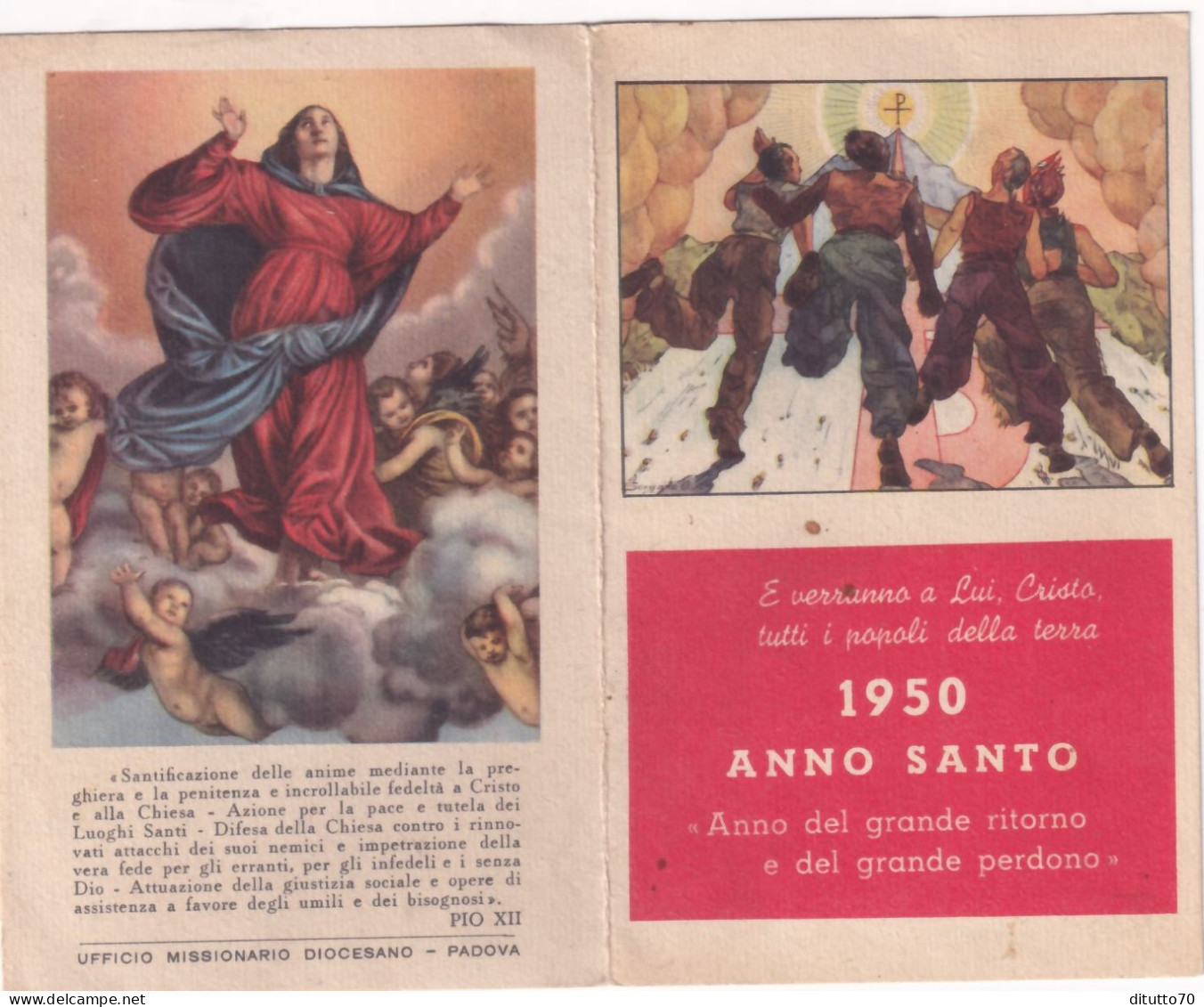Calendarietto - Anno Santo - Ufficio Missionario Dicesano - Padova -  Anno 1950 - Petit Format : 1941-60