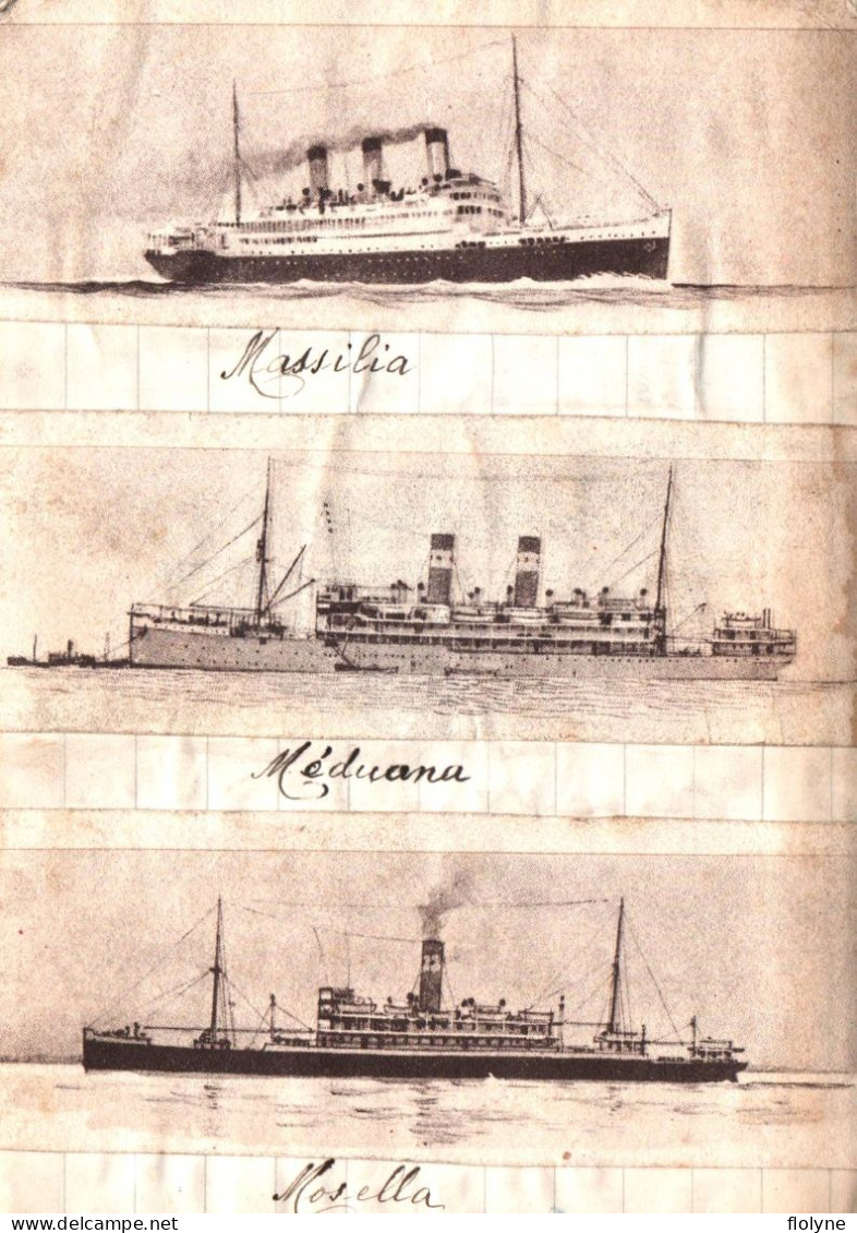 Bateau - Document Fait Main - 3 Paquebots , MASSILIA , MEDUANA , MOSELLA - Steamers