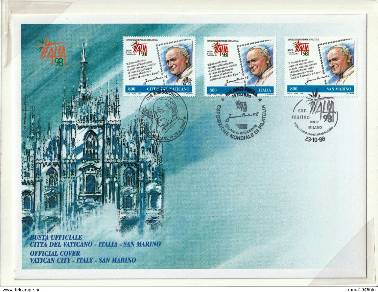 VATICANO 1988 FOLDER EMISSIONE CONGIUNTA ITALIA-SAN MARINO 1998 GIOVANNI PAOLO II - Cuadernillos