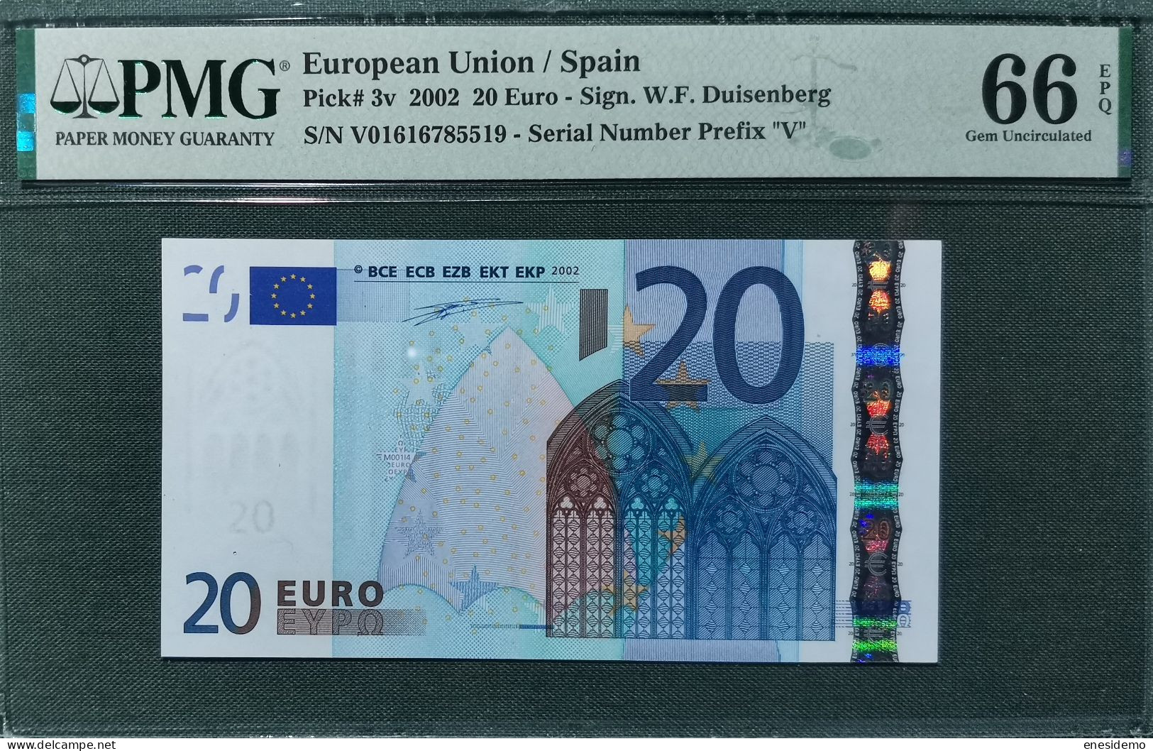 20 EURO SPAIN 2002 DUISENBERG M001I4 SC FDS UNC. PMG 66 EPQ - 20 Euro