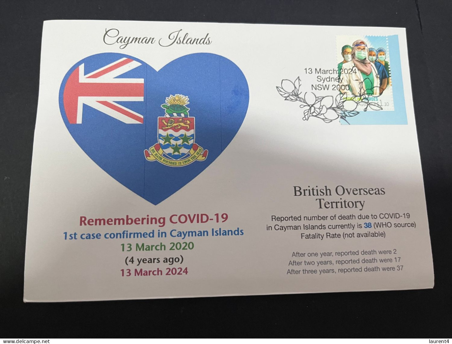 13-3-2024 (2 Y 52) COVID-19 4th Anniversary - Cayman Islands (UK) - 13 March 2024 (with OZ COVID-19 Doctor Stamp) - Disease